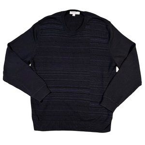 CALVIN KLEIN Sweater Men's Long Sleeve Crew Neck Striped Knit Pullover Blue Lg